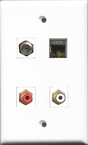 RiteAV 1 Port RCA Red and 1 Port RCA White and 1 Port Coax Cable TV- F-Type and 1 Port Shielded Cat6 Ethernet Wall Plate
