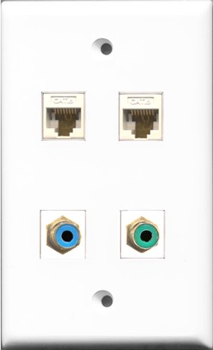 RiteAV 1 Port RCA Green and 1 Port RCA Blue 2 Port Cat6 Ethernet White Wall Plate