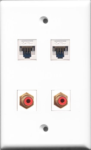 RiteAV - 2 Port RCA Red 2 Port Cat5e Ethernet White Wall Plate