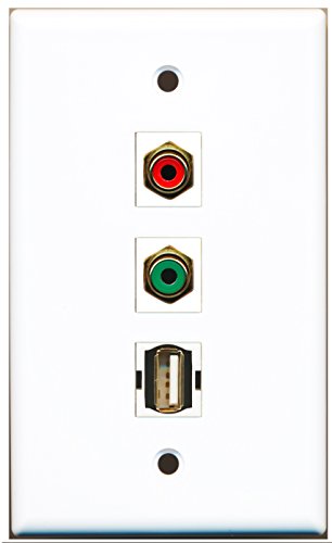RiteAV - 1 Port RCA Red and 1 Port RCA Green and 1 Port USB A-A Wall Plate