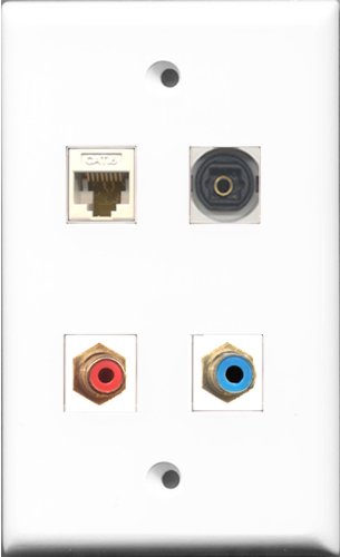 RiteAV 1 Port RCA Red and 1 Port RCA Blue and 1 Port Toslink and 1 Port Cat6 Ethernet White Wall Plate