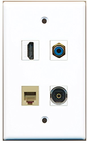 RiteAV - 1 Port HDMI 1 Port RCA Blue 1 Port Phone RJ11 RJ12 Beige 1 Port Toslink Wall Plate