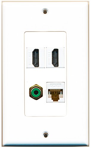 RiteAV - 2 Port HDMI 1 Port RCA Green 1 Port Cat6 Ethernet White Wall Plate Decorative