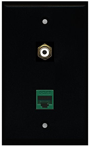 RiteAV - Black 1 Port RCA White 1 Port Cat6 Ethernet Green Wall Plate