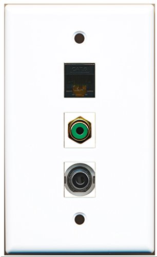 RiteAV - 1 Port RCA Green and 1 Port 3.5mm and 1 Port Cat6 Ethernet Black Wall Plate