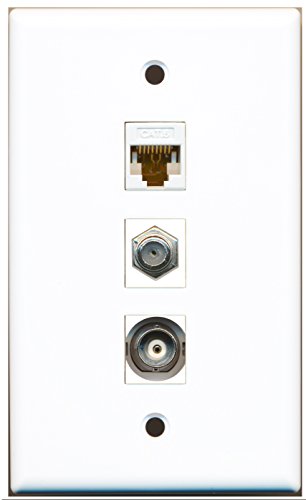 RiteAV - 1 Port Coax Cable TV- F-Type and 1 Port BNC and 1 Port Cat6 Ethernet White Wall Plate