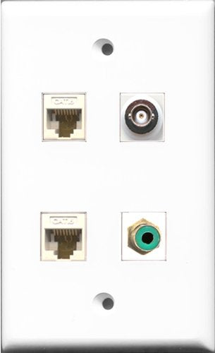 RiteAV 1 Port RCA Green and 1 Port BNC 2 Port Cat6 Ethernet White Wall Plate