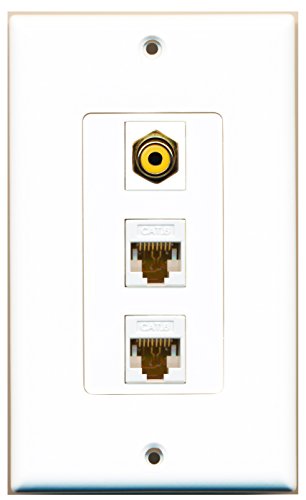 RiteAV - 1 Port RCA Yellow 2 Port Cat6 Ethernet White Decorative Wall Plate Decorative