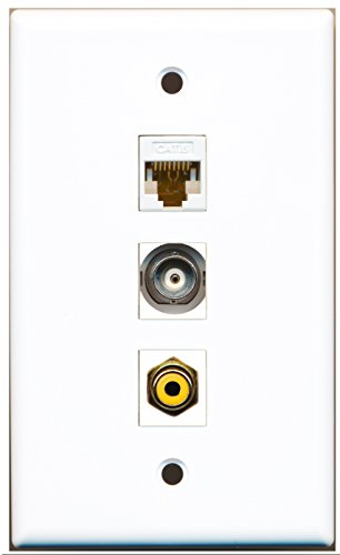 RiteAV - 1 Port RCA Yellow and 1 Port BNC and 1 Port Cat6 Ethernet White Wall Plate