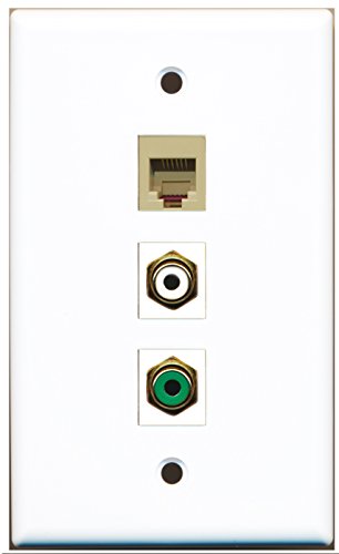 RiteAV - 1 Port RCA White and 1 Port RCA Green and 1 Port Phone RJ11 RJ12 Beige Wall Plate