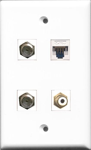 RiteAV 1 Port RCA White 2 Port Coax Cable TV- F-Type and 1 Port Cat5e Ethernet White Wall Plate