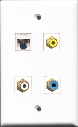 RiteAV 1 Port RCA White and 1 Port RCA Yellow and 1 Port RCA Blue and 1 Port Cat5e Ethernet White Wall Plate