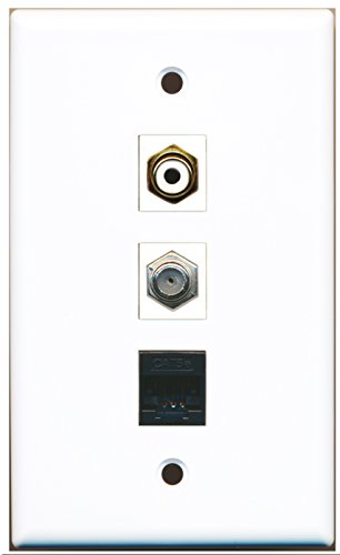 RiteAV - 1 Port RCA White and 1 Port Coax Cable TV- F-Type and 1 Port Cat5e Ethernet Black Wall Plate