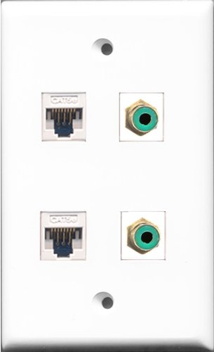 RiteAV - 2 Port RCA Green 2 Port Cat5e Ethernet White Wall Plate