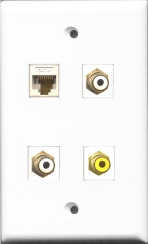 RiteAV - 2 Port RCA White and 1 Port RCA Yellow and 1 Port Cat6 Ethernet White Wall Plate