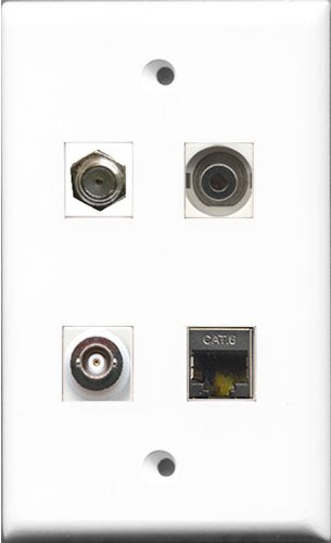 RiteAV 1 Port Coax Cable TV- F-Type and 1 Port Shielded Cat6 Ethernet and 1 Port 3.5mm and 1 Port BNC Wall Plate