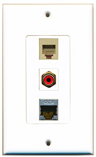 RiteAV - 1 Port RCA Red and 1 Port Phone RJ11 RJ12 Beige and 1 Port Shielded Cat6 Ethernet Decorative Wall Plate Decorative