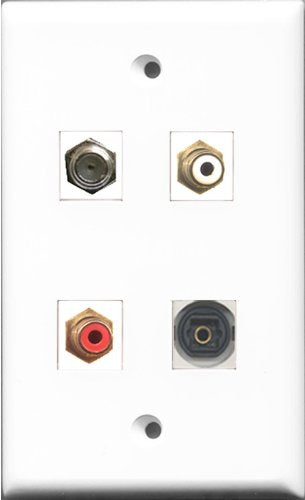 RiteAV 1 Port RCA Red and 1 Port RCA White and 1 Port Coax Cable TV- F-Type and 1 Port Toslink Wall Plate