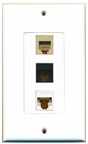 RiteAV - 1 Port Phone RJ11 RJ12 Beige and 1 Port Cat6 Ethernet White and 1 Port Cat6 Ethernet Black Decorative Wall Plate Decorative