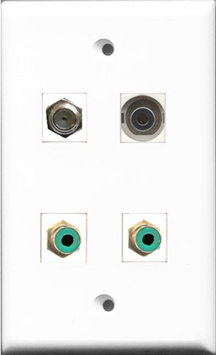 RiteAV - 2 Port RCA Green and 1 Port Coax Cable TV- F-Type and 1 Port 3.5mm Wall Plate