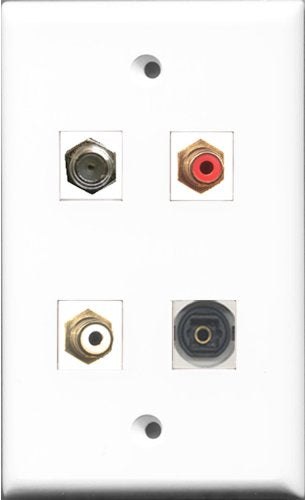 RiteAV 1 Port RCA Red and 1 Port RCA White and 1 Port Coax Cable TV- F-Type and 1 Port Toslink Wall Plate