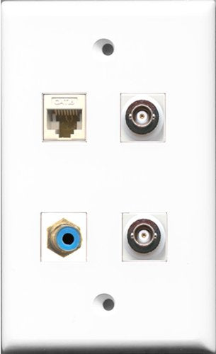 RiteAV 1 Port RCA Blue 2 Port BNC and 1 Port Cat6 Ethernet White Wall Plate