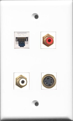 RiteAV 1 Port RCA Red and 1 Port RCA White and 1 Port S-Video and 1 Port Cat5e Ethernet White Wall Plate