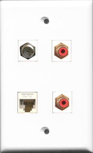RiteAV - 2 Port RCA Red and 1 Port Coax Cable TV- F-Type and 1 Port Cat6 Ethernet White Wall Plate