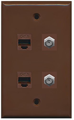 RiteAV - 2 Port Coax Cable TV- F-Type 2 Port Cat6 Ethernet Wall Plate - Brown