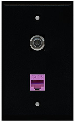RiteAV - Black 1 Port 3.5mm 1 Port Cat6 Ethernet Purple Wall Plate