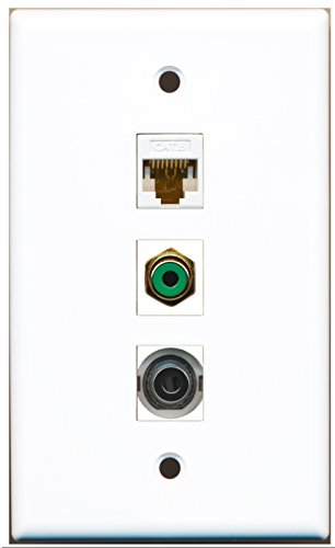 RiteAV - 1 Port RCA Green and 1 Port 3.5mm and 1 Port Cat6 Ethernet White Wall Plate