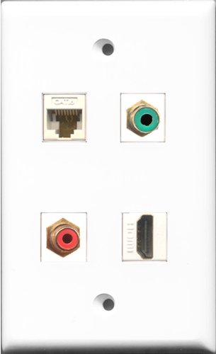 RiteAV 1 Port HDMI and 1 Port RCA Red and 1 Port RCA Green and 1 Port Cat6 Ethernet White Wall Plate