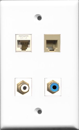 RiteAV 1 Port RCA White and 1 Port RCA Blue and 1 Port Phone RJ11 RJ12 Beige and 1 Port Cat6 Ethernet White Wall Plate