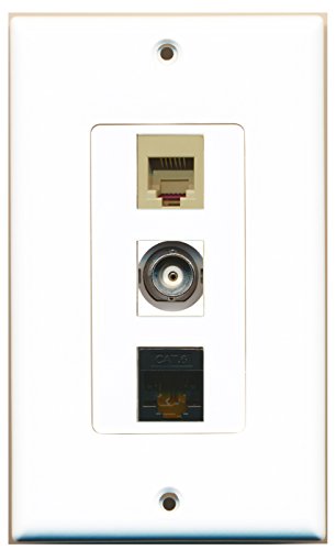 RiteAV - 1 Port Phone RJ11 RJ12 Beige and 1 Port BNC and 1 Port Cat6 Ethernet Black Decorative Wall Plate Decorative