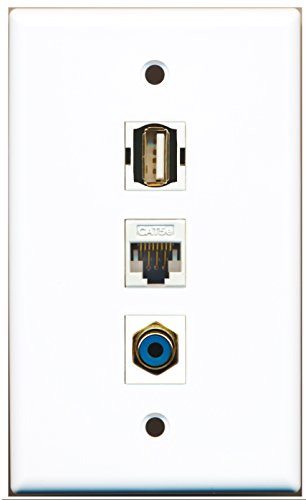 RiteAV - 1 Port RCA Blue 1 USB A-A 1 Cat5e Ethernet White Wall Plate