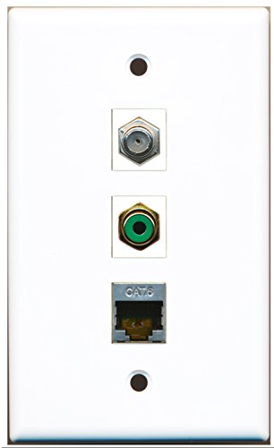 RiteAV - 1 Port RCA Green and 1 Port Coax Cable TV- F-Type and 1 Port Shielded Cat6 Ethernet Wall Plate
