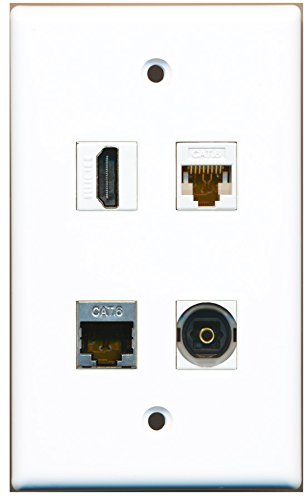 RiteAV - 1 Port HDMI 1 Port Shielded Cat6 Ethernet 1 Port Toslink 1 Port Cat6 Ethernet White Wall Plate