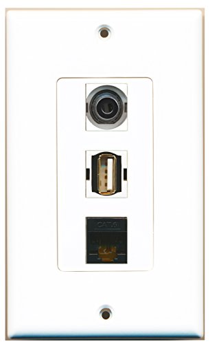 RiteAV - 1 Port USB A-A and 1 Port 3.5mm and 1 Port Cat6 Ethernet Black Decorative Wall Plate Decorative