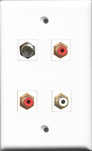 RiteAV - 2 Port RCA Red and 1 Port RCA White and 1 Port Coax Cable TV- F-Type Wall Plate