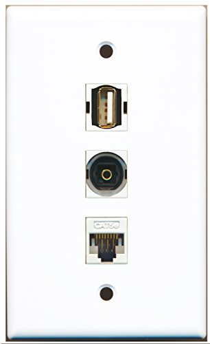RiteAV - 1 Port USB A-A and 1 Port Toslink and 1 Port Cat5e Ethernet White Wall Plate