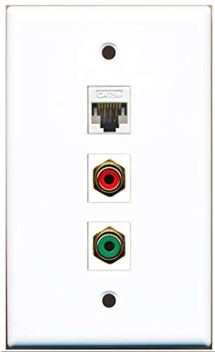 RiteAV - 1 Port RCA Red and 1 Port RCA Green and 1 Port Cat5e Ethernet White Wall Plate