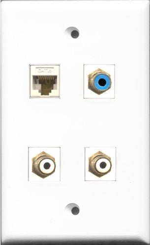 RiteAV - 2 Port RCA White and 1 Port RCA Blue and 1 Port Cat6 Ethernet White Wall Plate