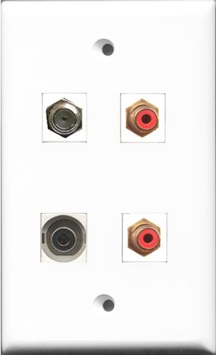 RiteAV - 2 Port RCA Red and 1 Port Coax Cable TV- F-Type and 1 Port 3.5mm Wall Plate