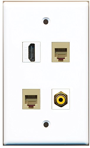 RiteAV - 1 Port HDMI 1 Port RCA Yellow 2 Port Phone RJ11 RJ12 Beige Wall Plate