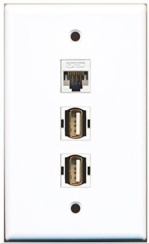 RiteAV - 2 Port USB A-A and 1 Port Cat5e Ethernet White Wall Plate