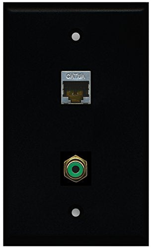 RiteAV - Black 1 Port RCA Green 1 Port Cat6a Wall Plate
