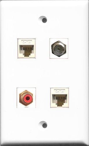 RiteAV 1 Port RCA Red and 1 Port Coax Cable TV- F-Type 2 Port Cat6 Ethernet White Wall Plate