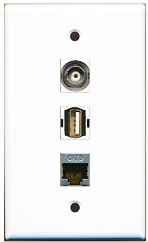RiteAV - 1 Port USB A-A and 1 Port Shielded Cat6 Ethernet and 1 Port BNC Wall Plate