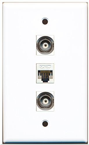 RiteAV - 2 Port BNC 1 Cat5e Ethernet White Wall Plate