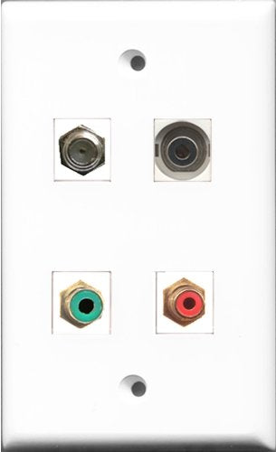 RiteAV 1 Port RCA Red and 1 Port RCA Green and 1 Port Coax Cable TV- F-Type and 1 Port 3.5mm Wall Plate
